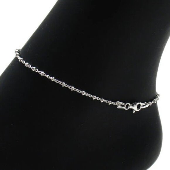 DAINTY STERLING SILVER FACETED BEAD ROLO LINK ANKLET. AVAILABLE IN 3 LENGTHS. - Picture 1 of 1